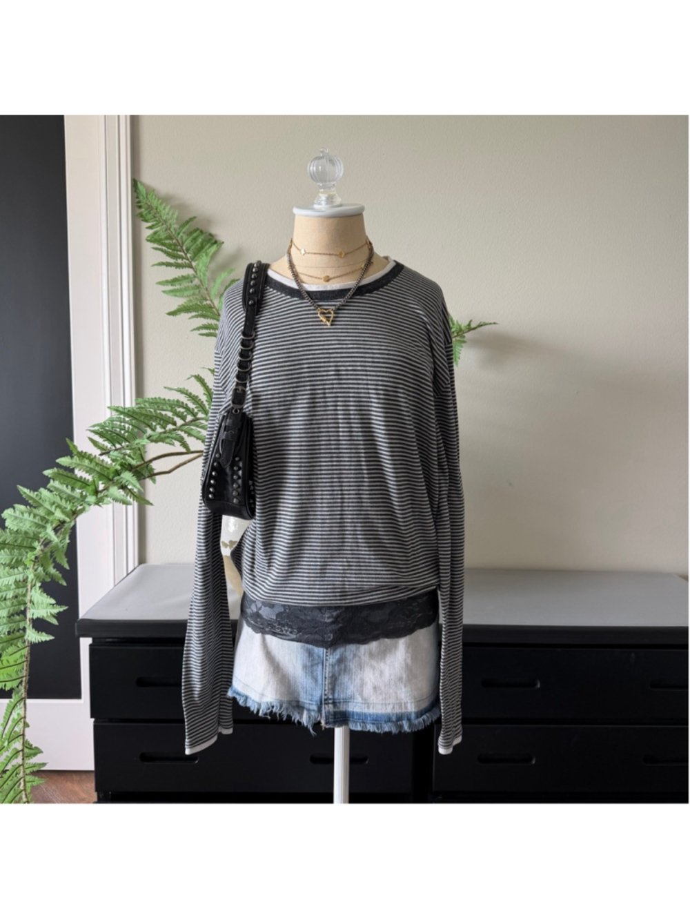 Alternative Apparel Striped Layered Illusion Long Sleeve Top Size L Grunge Emo